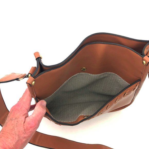 Jen and Co Pippa Brown Vegan Leather Stitch Accented Crossbody Bag - Picture 4 of 9